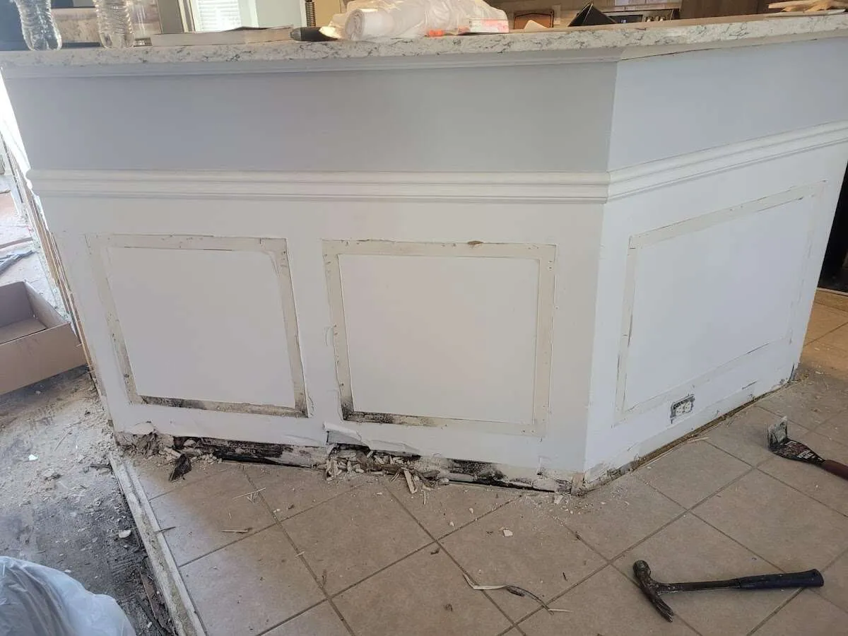 Water damage and mold on kitchen during Storm Damage Restoration in Big Bear Lake